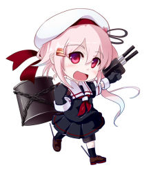 Rule 34 | 10s, 1girl, :d, beret, blue hair, chibi, drum (container), female focus, gloves, gradient hair, harusame (kancolle), hat, kantai collection, looking at viewer, multicolored hair, open mouth, pink eyes, pink hair, school uniform, serafuku, side ponytail, smile, tsubasa (abchipika), turret