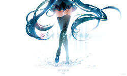 Rule 34 | 10s, 1girl, 2012, aqua hair, ass, bad id, bad pixiv id, boots, dated, from behind, hatsune miku, head out of frame, legs, long hair, lower body, nishio10r, puddle, skirt, solo, splashing, thigh boots, thigh gap, thighhighs, twintails, very long hair, vocaloid