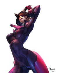 Rule 34 | 1girl, biker clothes, bikesuit, black hair, bodysuit, breasts, drill hair, eyepatch, han juri, large breasts, nail polish, panzer (pnzrk), pnzrk, smile, solo, street fighter, street fighter v, twin drills, undershirt