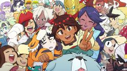 Rule 34 | 6+boys, 6+girls, ajna (indivisible), arm around neck, bags under eyes, baozhai (indivisible), beads, black hair, black headband, blue hair, blunt bangs, brown eyes, brown hair, clenched hand, closed eyes, clothes lift, commentary, dark skin, dhar (indivisible), dress, earrings, english commentary, everyone, eyepatch, from above, gauntlets, ginseng (indivisible), glasses, gloves, green dress, green eyes, green hair, green skirt, grey gloves, grimace, grin, hair beads, hair ornament, half-closed eyes, hat, headband, highres, hug, hunoch (indivisible), indivisible, jewelry, kampan (indivisible), kushi (indivisible), lanshi (indivisible), latigo (indivisible), leilani, lips, lipstick, long hair, looking up, makeup, multiple boys, multiple girls, naga rider, notice lines, nuna (indivisible), official art, one eye closed, open mouth, pale skin, pelt, phoebe (indivisible), purple hair, qadira (indivisible), razmi (indivisible), red eyes, red headwear, red lips, ren (indivisible), ring, roti (indivisible), shirt, short hair, short ponytail, skirt, skirt lift, smile, sparkle, sweatdrop, thorani (indivisible), thumbs up, tied skirt, tricorne, tungar (indivisible), v, very long hair, waving, white hair, white shirt, xiboch (indivisible), yan (indivisible), yellow eyes, zahra (indivisible), zebei (indivisible)