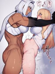 Rule 34 | 1futa, 1girl, against wall, animal ears, arms up, ass, bare shoulders, black gloves, black hairband, blonde hair, blue eyes, blush, body markings, bottomless, breasts, caenis (fate), dark-skinned female, dark skin, deep penetration, elbow gloves, extra ears, fate/grand order, fate (series), from side, futa with female, futanari, genderswap, genderswap (mtf), gloves, grey background, grin, hair between eyes, hair intakes, hairband, heart, highres, horse ears, huge penis, implied futanari, kirschtaria wodime, large breasts, long hair, long sleeves, looking at another, motion lines, multiple girls, muscular, muscular female, open mouth, outstretched arms, penis, ponytail, ponytail holder, profile, pussy juice, sabamori, saliva, sex, shiny skin, shirt, smile, speech bubble, spoken heart, standing, standing missionary, standing sex, steaming body, stomach bulge, teeth, thick thighs, thighs, tongue, tongue out, twitching, vaginal, white gloves, white hair, white shirt