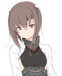 Rule 34 | 10s, 1girl, brown eyes, brown hair, female focus, headband, headgear, highres, kantai collection, looking at viewer, makabe gorou, revision, short hair, simple background, solo, taihou (kancolle), upper body, white background