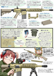 Rule 34 | 2girls, airsoft gun, airsoft review illustrated, animal ears, ares airsoft, bipod, blonde hair, chibi, diagram, didloaded, ear protection, earmuffs, extended barrel, eye protectors, ghost ring, gun, information sheet, iron sights, japanese text, kac sr-25, knight&#039;s armament company, long gun, multiple girls, original, red hair, rifle, safety glasses, scope, sight (weapon), sniper rifle, sr-25, stock (firearm), suppressor, suppressor focus, suppressor profile, telescopic sight, telescoping stock, text focus, toy gun, translation request, weapon, weapon focus, weapon profile