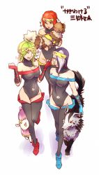 Rule 34 | 10s, 3girls, bad id, bad pixiv id, bare shoulders, bodysuit, breasts, cleavage, creatures (company), crossover, deerling, deerling (spring), full body, game freak, gen 3 pokemon, gen 5 pokemon, gloves, goggles, goggles on head, green hair, hair over one eye, dreadlocks, leotard, lily myers, mari myers, mary myers, mightyena, multicolored hair, multiple girls, nintendo, pokemon, pokemon (creature), purple hair, red hair, siblings, sisters, thighhighs, tiger &amp; bunny, two-tone hair, white hair, yui (kari), zigzagoon