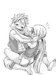 Rule 34 | 1boy, 1girl, angry, ass, barefoot, breasts, fairy tail, feet, finger in another&#039;s mouth, large breasts, lucy heartfilia, mashima hiro, monochrome, natsu dragneel, shorts, sitting, thighhighs, toes, twintails