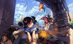 Rule 34 | 2girls, 6+boys, aircraft, airplane, airship, bare shoulders, black hair, blue eyes, blue sky, boots, breath weapon, breathing fire, bridge, broom, broom riding, car, cat, cloud, day, explosion, eyepatch, facial hair, fire, flying, flying boat, glowing, glowing eyes, graffiti, hat, heart, highres, hungry hungry hippos, intricate background, kiseru, magical girl, mask, miniskirt, motor vehicle, multiple boys, multiple girls, muscular, mustache, ninja, open mouth, original, parachute, pirate, purple hair, riding, saejin oh, scarf, school uniform, sitting, sitting on person, skirt, sky, smoking pipe, topless male, tricorne, twintails, under bridge, vehicle, what