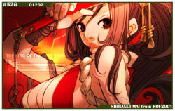 Rule 34 | 1girl, breasts, brown hair, cleavage, falcoon, fatal fury, gloves, huge breasts, large breasts, shiranui mai, sideboob, snk, solo, the king of fighters
