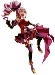 Rule 34 | 1girl, absurdres, artist request, black gloves, boots, breasts, claws, dark-skinned female, dark skin, dress, drill hair, drill ponytail, earrings, frilled dress, frills, full body, gloves, high heels, highres, jewelry, large breasts, long hair, magical girl, magicami, navel, official art, open mouth, pink hair, red dress, red eyes, sidelocks, transparent background, yarimizu lilly