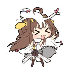 Rule 34 | &gt; &lt;, 10s, 1girl, bad id, bad pixiv id, baltika, black thighhighs, blunt bangs, boots, brown eyes, brown hair, cat, chibi, closed eyes, cup, detached sleeves, double bun, hair bun, hair ornament, hairband, kantai collection, kongou (kancolle), long hair, long sleeves, nontraditional miko, personification, pleated skirt, skirt, solo, tea, teacup, thigh boots, thighhighs, wide sleeves, zettai ryouiki