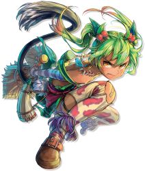 Rule 34 | 1girl, fang, green hair, official art, ricotta (ys), solo, squatting, tail, transparent background, yellow eyes, ys, ys viii lacrimosa of dana