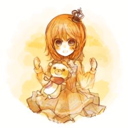 Rule 34 | 00s, 1girl, crown, orange hair, sakutarou (umineko), solo, stuffed animal, stuffed lion, stuffed toy, umineko no naku koro ni, ushiromiya maria