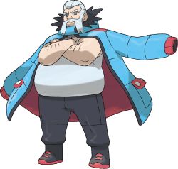 Rule 34 | 1boy, arm hair, artist request, black footwear, black pants, blue coat, boots, closed mouth, coat, coat on shoulders, creatures (company), crossed arms, facial hair, fat, fat man, full body, fur-trimmed coat, fur trim, game freak, grey eyes, grey hair, gym leader, happy, jewelry, looking at viewer, male focus, matching hair/eyes, mustache, necklace, nintendo, official art, pants, pokemon, pokemon xy, shiny clothes, shirt, short hair, simple background, sleeveless, sleeveless shirt, smile, solo, standing, transparent background, white shirt, wulfric (pokemon)