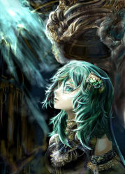 Rule 34 | absurdres, antiquewhite, castlevania (series), crossover, detached sleeves, flower, frills, green hair, hatsune miku, highres, rose, vocaloid