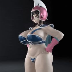 Rule 34 | 1girl, 3d, angry, animated, animated gif, armor, artist request, black background, black hair, chi-chi (dragon ball), earrings, generalbuta, gloves, hair bun, hands on own hips, helmet, jewelry, nude, short cape, shoulder armor
