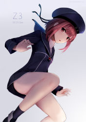 Rule 34 | 10s, 1girl, akabane rin, brown eyes, brown hair, character name, clothes writing, dress, hat, highres, kantai collection, long sleeves, panties, personification, sailor dress, sailor hat, short hair, solo, underwear, white panties, z3 max schultz (kancolle)