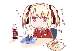 Rule 34 | 00s, 1girl, aida yuu, blonde hair, brown eyes, dr pepper, hair ornament, idolmaster, idolmaster dearly stars, jacket, mouse (computer), open mouth, saliva, short hair, sleepy, solo, suzuki ayane, track jacket, twintails