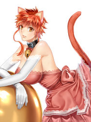 Rule 34 | 1girl, animal ears, bad id, bad pixiv id, bare shoulders, breasts, brown eyes, cat ears, cat tail, dress, elbow gloves, emiya shirou, fate/stay night, fate (series), genderswap, genderswap (mtf), gloves, gown, kemonomimi mode, large breasts, mitsuki mitsuno, red hair, short hair, sideboob, solo, tail