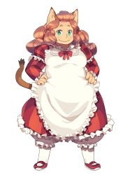 Rule 34 | 1girl, absurdres, animal ears, aqua eyes, blade (galaxist), bloomers, blush, breasts, dress, full body, highres, lion ears, lion tail, long hair, medium breasts, mess hall lady (pop-up story), mature female, official art, pink hair, plump, pop-up story, smile, solo, tail, transparent background, underwear