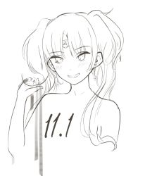 Rule 34 | 1girl, artia, artia (artist), bad id, bad twitter id, greyscale, half-closed eyes, hand in own hair, headband, highres, holding, holding own hair, hololive, hololive china, looking at viewer, monochrome, parted bangs, sketch, solo, twintails, virtual youtuber, white background