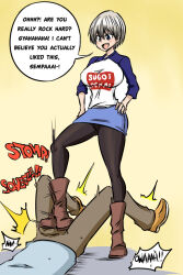 1boy 1girl ball_busting boots crotch_stomping english_text ocigart stomping uzaki-chan_wa_asobitai! uzaki_hana