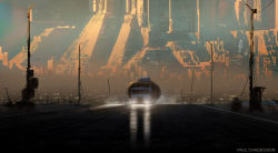 Rule 34 | absurdres, animification, billboard, blade runner, blade runner: black out 2022, building, cable, cityscape, commentary, cyberpunk, dirty, dust, geisha, highres, lamppost, landscape, lights, motor vehicle, official art, official style, paooo, post, production art, realistic, road, scenery, science fiction, semi truck, signature, smoke, truck, when you see it