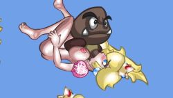 Rule 34 | 1girl, animated, animated gif, ass, blonde hair, blue eyes, breasts, fellatio, goomba, live2d, mario (series), nintendo, nipples, oral, penis, playshapes, princess peach, super mario bros. 1