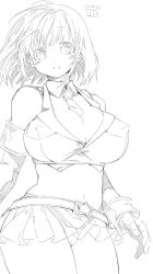 Rule 34 | 1girl, breasts, cameltoe, cleavage, crop top, curvy, fantasy earth zero, fbc, greyscale, large breasts, midriff, miniskirt, monochrome, navel, open clothes, open shirt, panties, pantyshot, plump, see-through, shirt, skirt, solo, underwear, upskirt