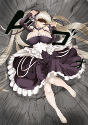 Rule 34 | 1girl, absurdres, azur lane, between breasts, black dress, black nails, breasts, cleavage, commentary request, crater, dress, feathered wings, formidable (azur lane), frilled dress, frills, from above, full body, gan-metal, gothic lolita, heavy, highres, large breasts, lolita fashion, long hair, lying, nail polish, on back, pantyhose, platinum blonde hair, ribbon, rock, shaded face, solo, sweatdrop, twintails, two-tone dress, two-tone ribbon, very long hair, white pantyhose, wings