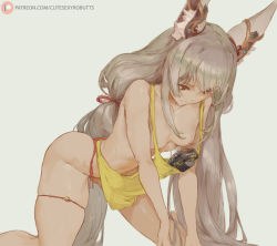 Rule 34 | 1girl, animal ears, breasts, cat ears, cat girl, cutesexyrobutts, fan, highres, long hair, nia (blade) (xenoblade), nia (xenoblade), nipples, no bra, perky breasts, silver hair, simple background, skindentation, small breasts, solo, tank top, very long hair, white background, xenoblade chronicles (series), xenoblade chronicles 2