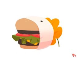 Rule 34 | bread, burger, cheese, eating, flower, flowey (undertale), food, hyeing02, lettuce, meat, open mouth, single eye, tomato, undertale