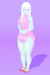 Rule 34 | blue skin, colored skin, cyana, dress, highres, p.m. seymour, pointy ears, sandals, short dress, thick thighs, thighs, white hair