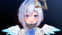 Rule 34 | 1girl, :d, amane kanata, black shirt, blue bow, blue hair, blush, bow, feathered wings, grey jacket, hair between eyes, high collar, highres, hololive, jacket, looking at viewer, mini wings, multicolored hair, open mouth, purple eyes, shirt, sidelocks, silver hair, smile, solo, two-tone hair, virtual youtuber, white wings, wings, yoshiheihe