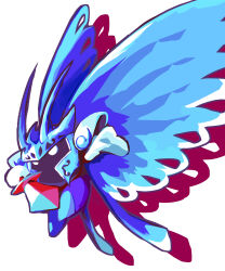 Rule 34 | alternate color, butterfly wings, commentary request, crowerfly, drop shadow, gloves, helmet, highres, holding, holding sword, holding weapon, insect wings, kirby (series), looking at viewer, morpho knight, nintendo, no humans, simple background, solo, sword, weapon, white background, white eyes, white gloves, wings