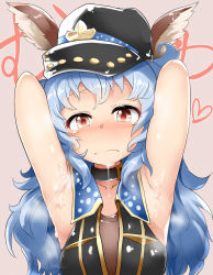 Rule 34 | 10s, 1girl, animal ears, armpits, arms up, bad id, bad pixiv id, blue hair, blush, breasts, brown eyes, cum, cum on body, cum on upper body, erune, facial, ferry (granblue fantasy), granblue fantasy, hat, long hair, looking at viewer, mizuyan, rabbit ears, small breasts, solo, sweat, text focus, translation request, wavy hair