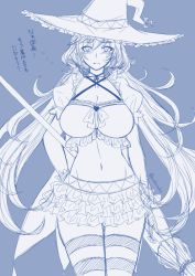 Rule 34 | 10s, 1girl, alternate costume, alternate hairstyle, bad id, bad twitter id, blue background, blue theme, breasts, broom, cleavage, commentary request, embarrassed, female focus, granblue fantasy, hair ribbon, halloween, halloween costume, hat, huge breasts, long hair, low twintails, monochrome, navel, neko nadeshiko, puffy short sleeves, puffy sleeves, ribbon, short sleeves, silva (granblue fantasy), simple background, sketch, skirt, solo, striped clothes, striped thighhighs, thighhighs, translation request, twintails, twitter username, very long hair, witch hat, zettai ryouiki