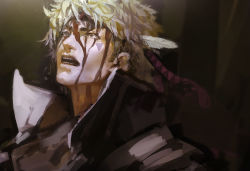 Rule 34 | 1boy, bad id, bad pixiv id, battle tendency, blonde hair, blood, blood on face, blueman, caesar anthonio zeppeli, facial mark, feather hair ornament, feathers, feather hair ornament, headband, injury, jojo no kimyou na bouken, male focus, open mouth, realistic, ribbon, scarf, solo