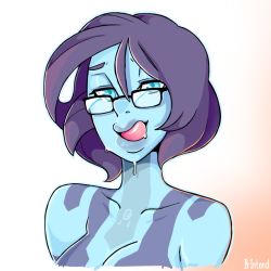 Rule 34 | 1girl, bintend9, breasts, cortana, female focus, glasses, halo (game), licking lips, text focus, tongue, tongue out