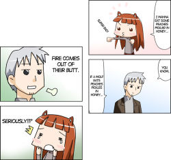 Rule 34 | 4koma, animal ears, chibi, comic, craft lawrence, hard-translated, holo, parody, spice and wolf, third-party edit, translated, wolf ears
