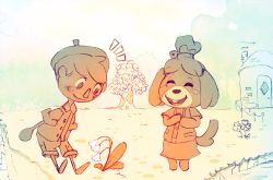 Rule 34 | animal crossing, dog, flower, isabelle (animal crossing), lily of the valley, miguel crossing, nintendo, surprised, tree, villager (animal crossing)