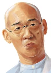 Rule 34 | 1boy, bald, chmm2, glasses, male focus, real life, realistic, simple background, solo, tomino yoshiyuki, upper body, white background