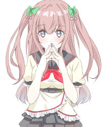 Rule 34 | + +, .live, 1girl, blue eyes, blush, bow, brown hair, cherry hair ornament, food-themed hair ornament, hair bow, hair ornament, highres, kakyouin chieri, long hair, looking at viewer, neckerchief, sailor collar, simple background, solo, toratora (nanahaba), two side up, upper body, virtual youtuber, white background