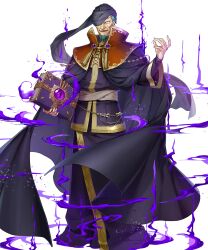 Rule 34 | 1boy, beard, black robe, black turban, book, facial hair, fire emblem, fire emblem: the blazing blade, fire emblem heroes, grey hair, hat over one eye, highres, holding, holding book, looking at viewer, nergal (fire emblem), nintendo, non-web source, official art, old, old man, parted lips, robe, smile, solo, tachi-e, turban
