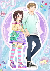 Rule 34 | 2boys, age difference, bag, blush, bow, brown eyes, brown hair, chijoku an, child, crossdressing, food, hair ornament, hairclip, highres, holding hands, ice cream, kneehighs, male focus, multiple boys, original, shoes, shoulder bag, side ponytail, size difference, skirt, sneakers, socks, striped legwear, sundae, trap, triangle
