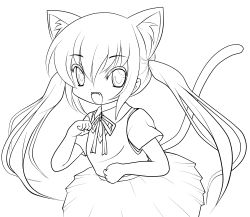 Rule 34 | absurdres, animal ears, cat ears, cat tail, greyscale, highres, k-on!, lineart, long hair, monochrome, nakano azusa, open mouth, solo, tail, transparent background, twintails, yume shokunin