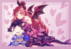 Rule 34 | 1girl, blush, breasts, demon girl, demon wings, highres, io (princess connect!), large breasts, long hair, ponytail, princess connect!, red eyes, red hair, seryu oekaki, skirt, wings, yuuki (princess connect!)