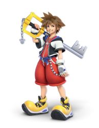 Rule 34 | 1boy, 3d, artist request, belt, blue eyes, brown hair, chain, collarbone, crotch zipper, disney, fingerless gloves, full body, gloves, grin, happy, highres, holding, holding sword, holding weapon, hood, hood down, hooded jacket, jacket, jewelry, jumpsuit, keyblade, kingdom hearts, kingdom hearts i, looking at viewer, male focus, mickey mouse, necklace, nintendo, official art, open clothes, open jacket, over shoulder, red jumpsuit, shoes, short hair, short sleeves, sidelocks, simple background, smile, solo, sora (kingdom hearts), spiked hair, super smash bros., sword, teeth, transparent background, v-shaped eyebrows, weapon, weapon over shoulder, white gloves, wide sleeves, yellow footwear, zipper, zipper pull tab