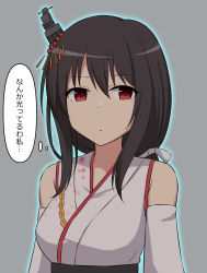 Rule 34 | akahi242, black hair, commentary request, detached sleeves, floral print, grey background, hair ornament, headgear, highres, japanese clothes, kantai collection, looking at viewer, medium hair, official alternate hair length, official alternate hairstyle, red eyes, simple background, translation request, wide sleeves, yamashiro (kancolle), yamashiro kai ni (kancolle)