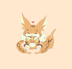 Rule 34 | claws, closed eyes, digimon, digimon (creature), eating, heart, meicoomon, solo, tail