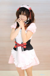 Rule 34 | apron, asahina mikuru, cosplay, hair ribbon, photo (medium), ribbon, suzumiya haruhi no yuuutsu, taku anko, waitress, waitress uniform