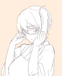 Rule 34 | 10s, 1girl, ashiwara yuu, glasses, japanese clothes, kaga (kancolle), kantai collection, looking at viewer, monochrome, muneate, side ponytail, simple background, sketch, solo
